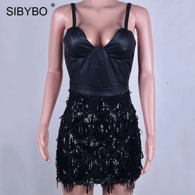 Sibybo, пэтчворк, с блестками, с кисточками, вечерние, без рукавов, на тонких бретелях, Мини, летнее, женское платье, с открытой спиной, сексуальное, короткое