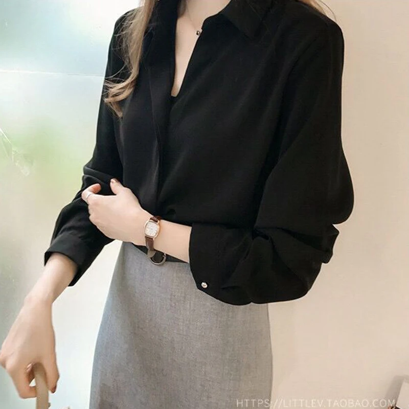 

Autumn Women Fashion Solid Blouses 2021 Female Clothes Loose Shirt Long Sleeve Lapel Blouse Simple Feminine Basic Office Shirt