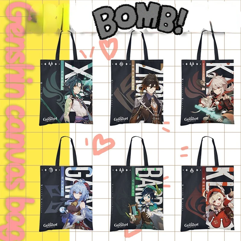 

Anime Genshin Impact XIAO Canvas Bag Harajuku Gothic Style Shopper Large Capacity Women Bag Classic Shoulder Bag Vintage Handbag