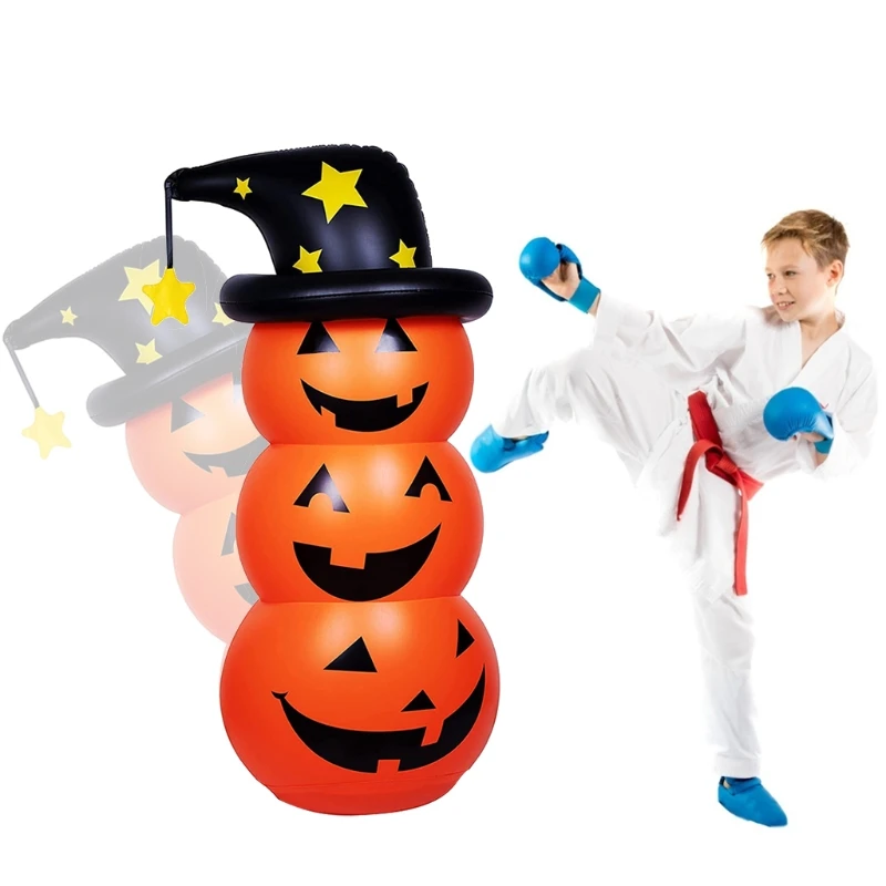 

P82E Halloween Props Inflatable Pumpkin with Witch Hat 4.5ft Blow up Decor Outdoor Indoor Home Yard Decorations