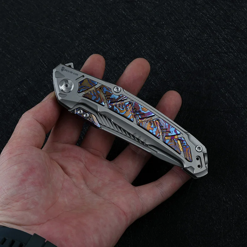 Складной нож DICORIA клинок из натурального сплава с титановой ручкой дракон черный