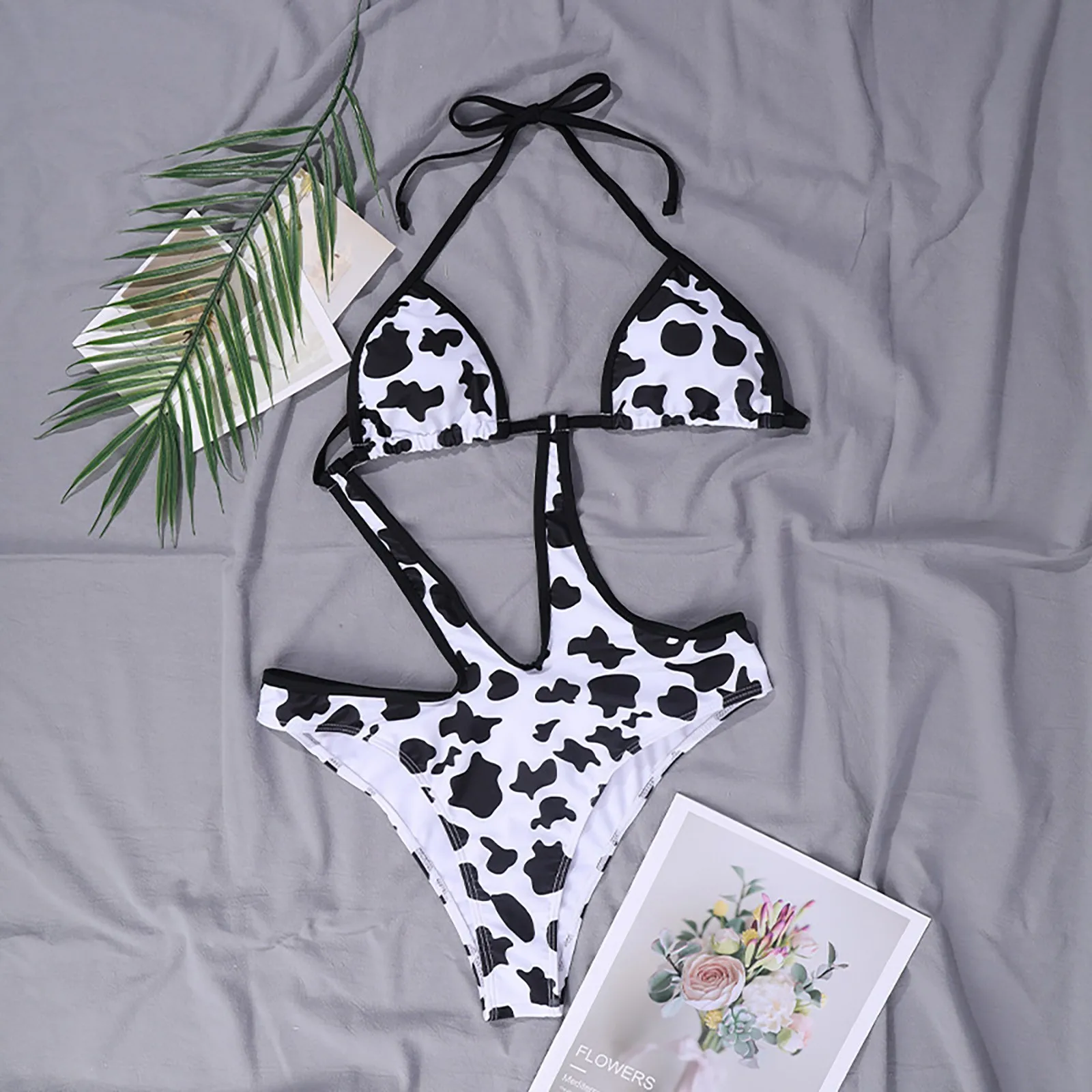

Bikini Cow Pattern Irregular Lacing Swimsuit Sexy Backless Swimsuit Female Bikini set Bather Padded Bathing Suit Swim Wear Lady