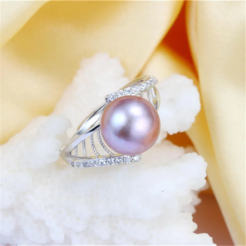 Dainashi 100% Genuine Freshwater Cultured Pearl Ring for Women Luxury 925 Sterling Silver Flower Zircon Crystal Adjustable | Украшения и