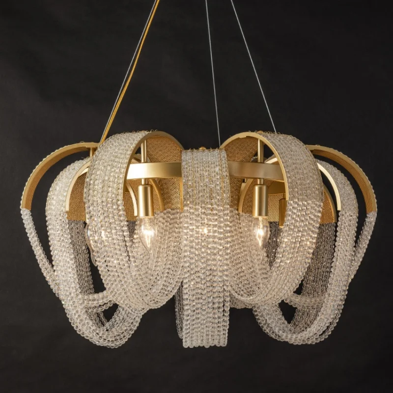 

American Light Luxury Tassel Crystal Chandelier Post-Modern Restaurant Bedroom Light Personalized Creative Design Living Room Ar