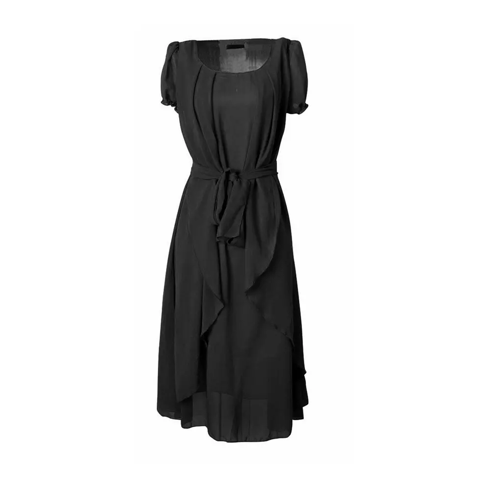 Женское летнее длинное платье с поясом однотонное женское круглым вырезом