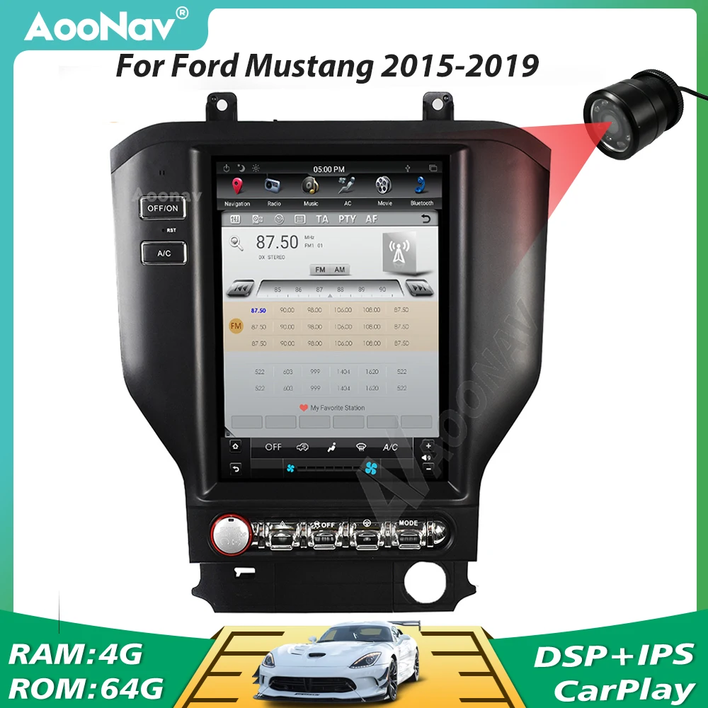 

Автомагнитола 2 Din с вертикальным экраном HD Тесла, GPS-навигацией для Ford Mustang 2014-2019, автомобильный стереоприемник, мультимедийный плеер