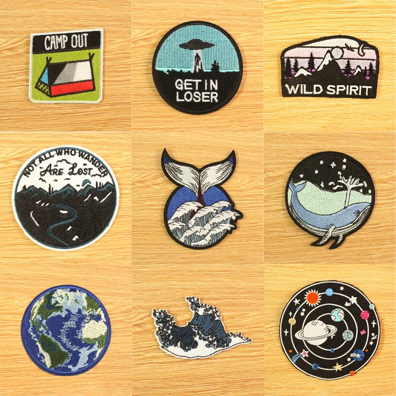Волна Патч Кемпинг горный железо на патчи одежду для одежды космос НЛО вышитые DIY