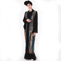 abaya muslim color striped sequin embroidered dress chiffon long sleeve cardigan womens robe saudi arabia dubai travel dress
