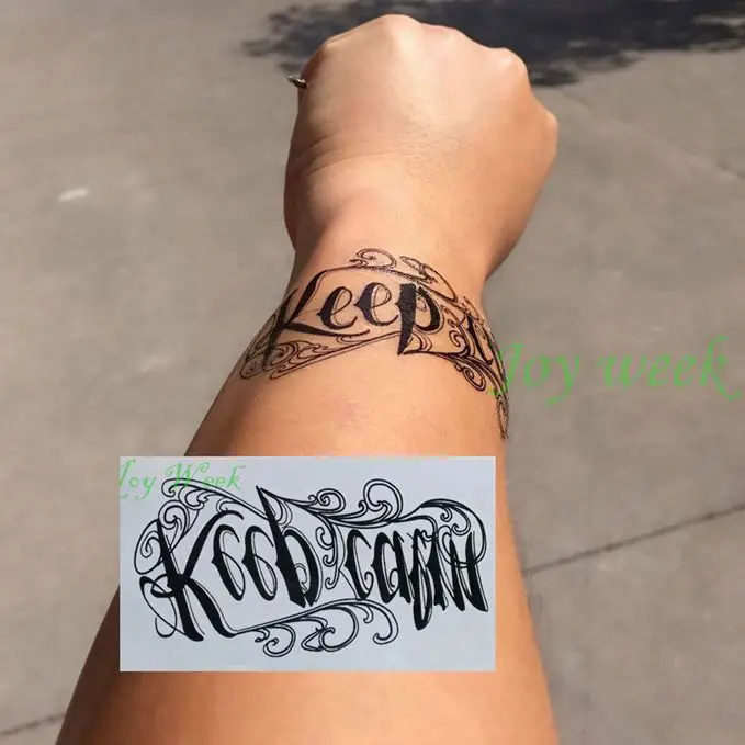 Водостойкая Временная тату наклейка keep calm английские буквы для мужчин флэш