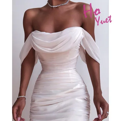 

Женское винтажное платье-бюстье с открытыми плечами, в рубчик