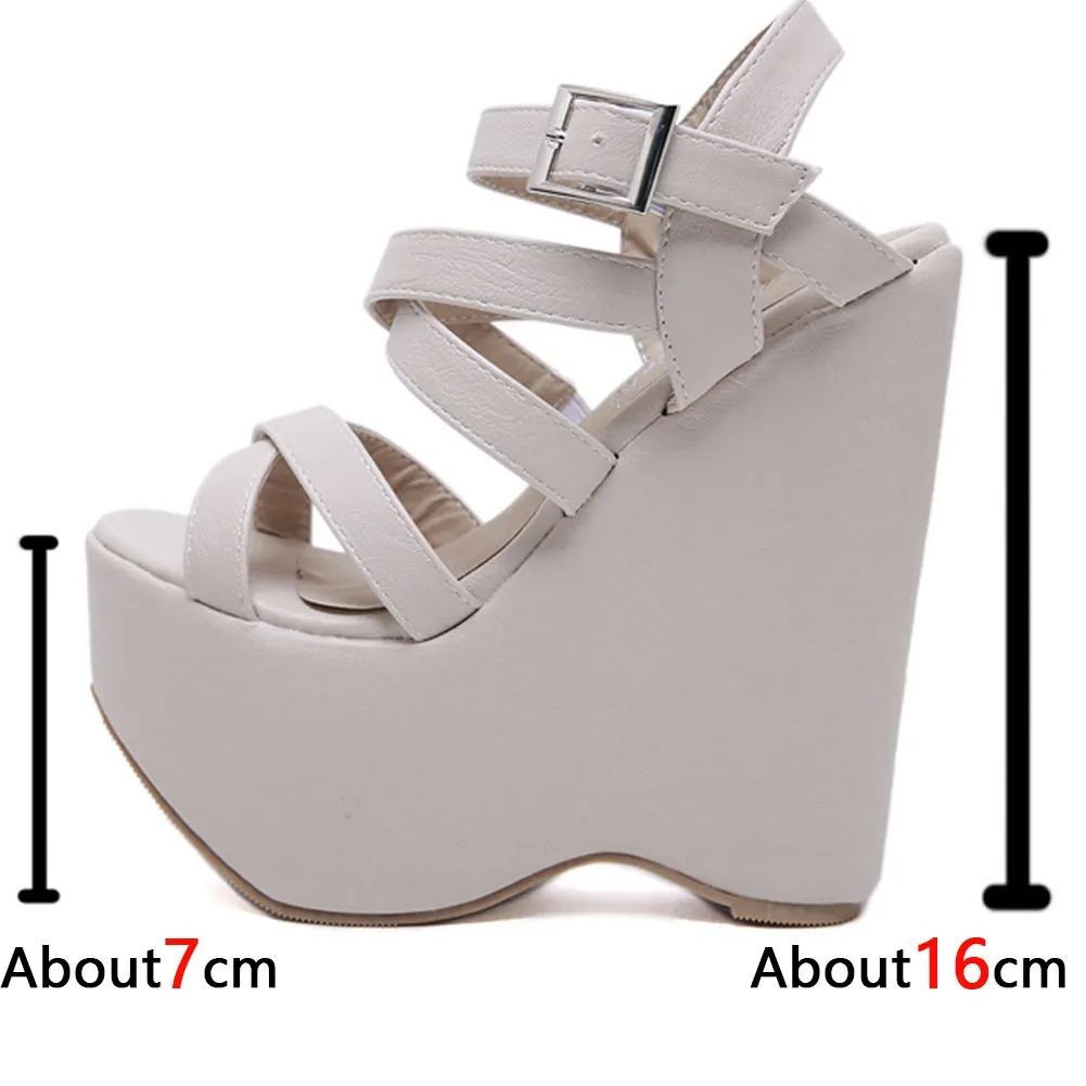 

RIBETRINI Women Fashion Platform Punk Shoes Women Buckle High Wedges Stylish Party Dress Sandals Open Toe Sandals