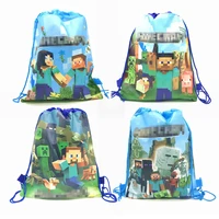 mining pixel game theme kids birthday party gift bag for guest party supplies non woven fabrics shopping bag drawstring backpack