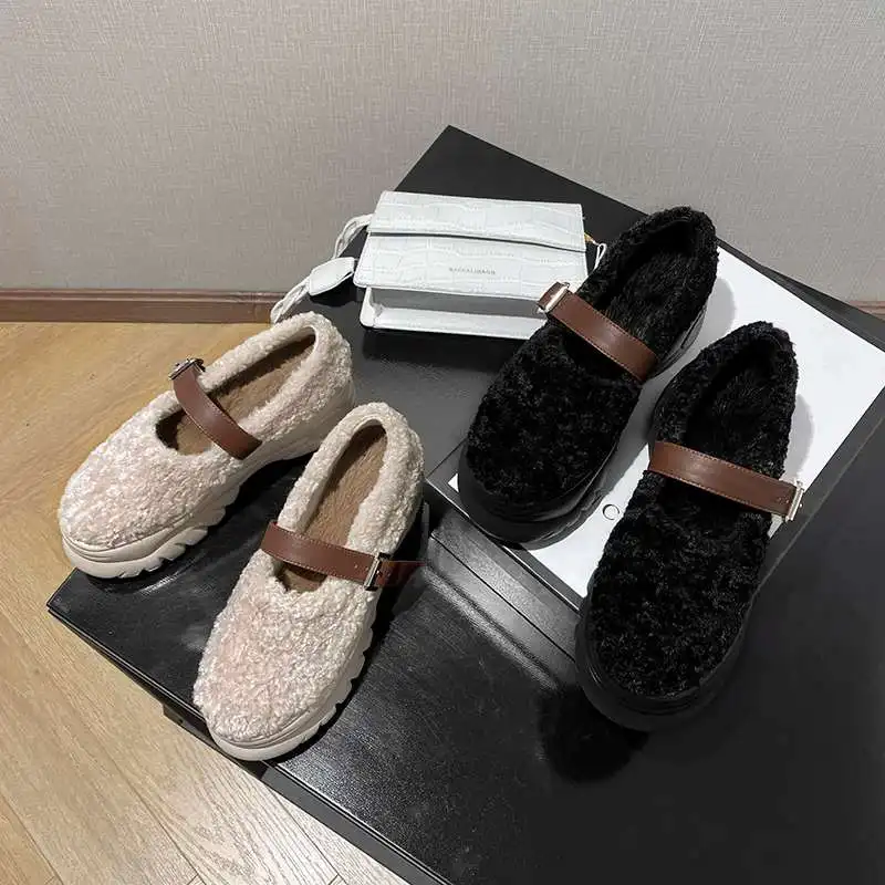 

Krazing pot new wool round toe thick bottom winter shoes women keep warm Korean street beauty lady dating vulcanized shoes L01