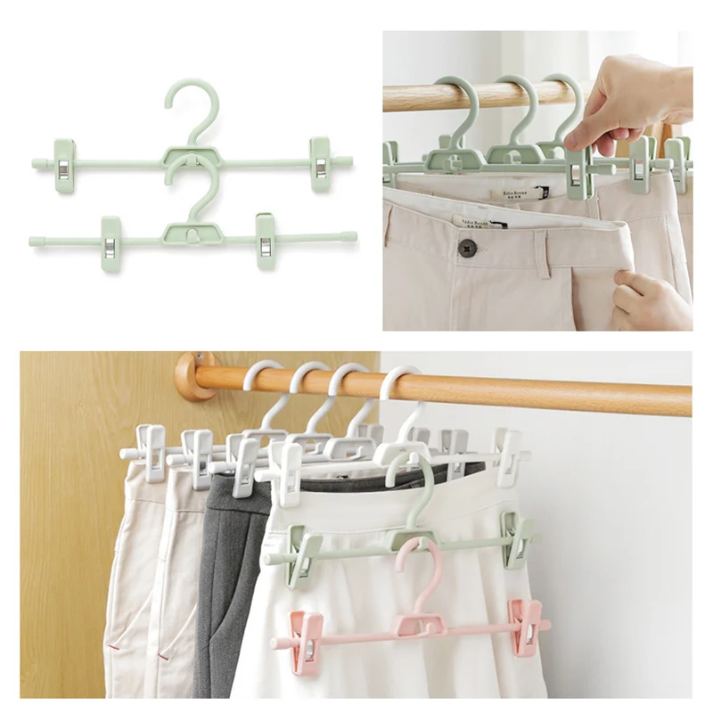10pcs Plastic Skirt Pants Hangers with 2-Adjustable Non-Slip Clips Swivel Hook for Shirts,Clothes,Durable Sturdy Plastic Hanger images - 6