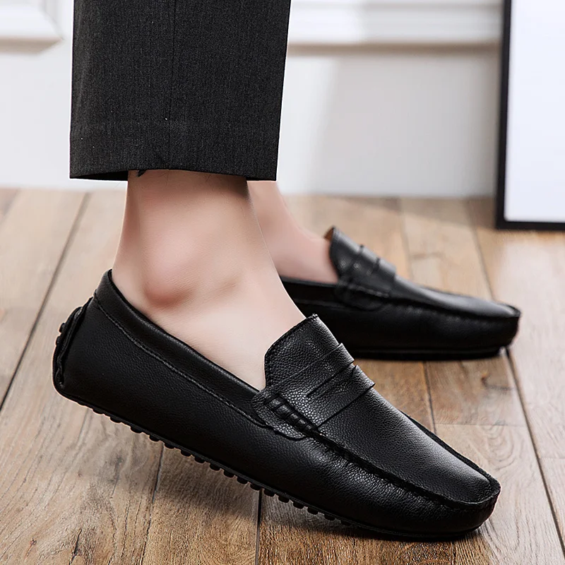 

Casual Shoes Men Loafers slip on Luxury Brand Genuine Leather Driving Shoes Men Italian fashion Man Moccasins big size 49