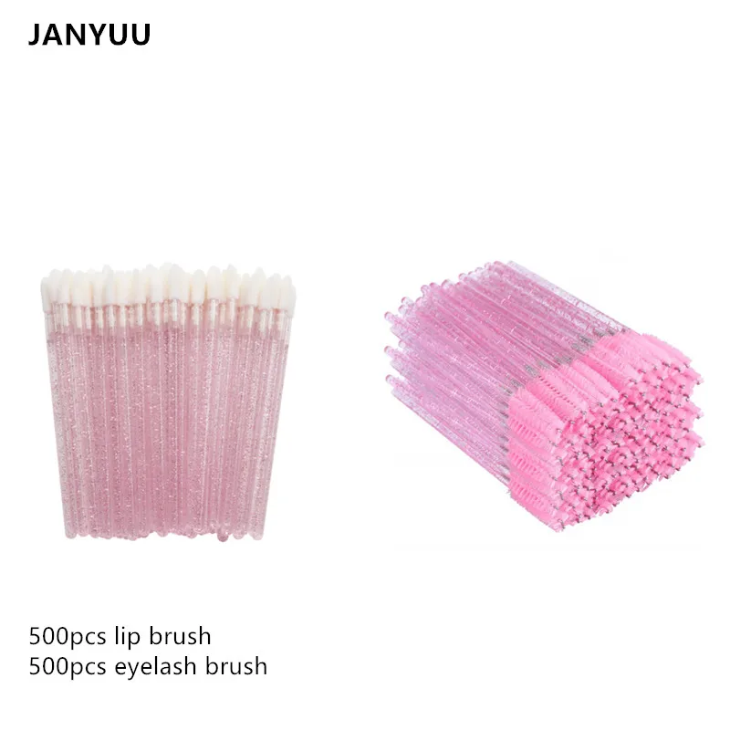 500pcs Portable Glitter MakeUp Lip Brush and 500pcs Mascara Brush Disposable Lipstick Gloss Wands Applicator