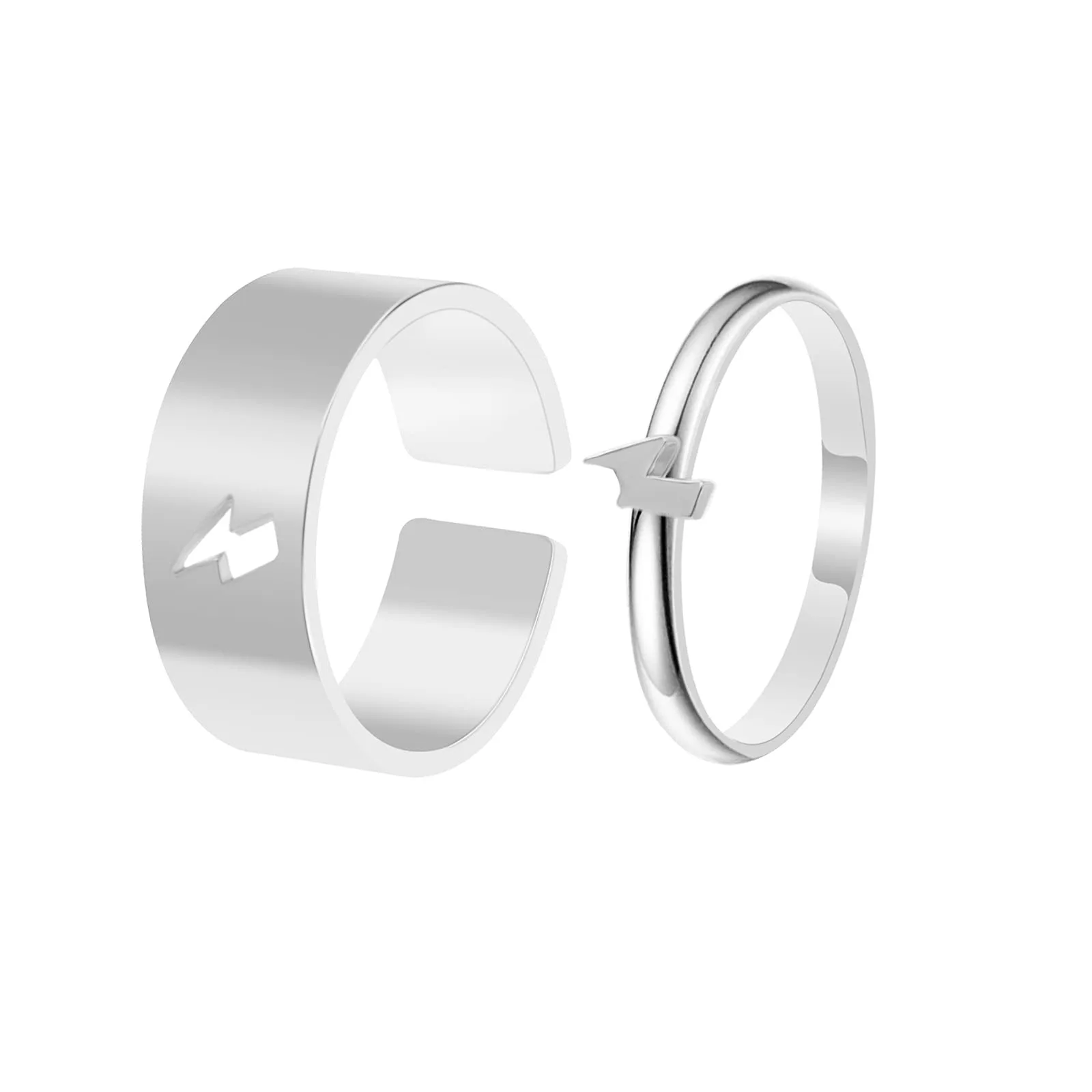 

2021 Stylish New Metal Geometric Lightning Ring Opening Adjustable 2 Piece Set Couple Ring