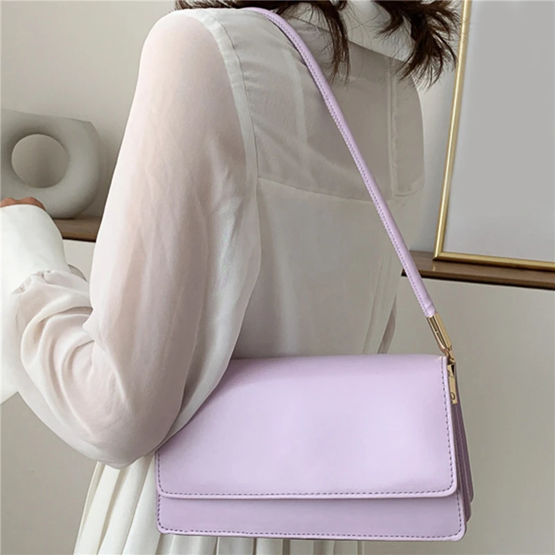 

2021 New Fashion Solid Color Handbag Women Portable All-match Totes PU Leather Flap Underarm Shoulder Bags