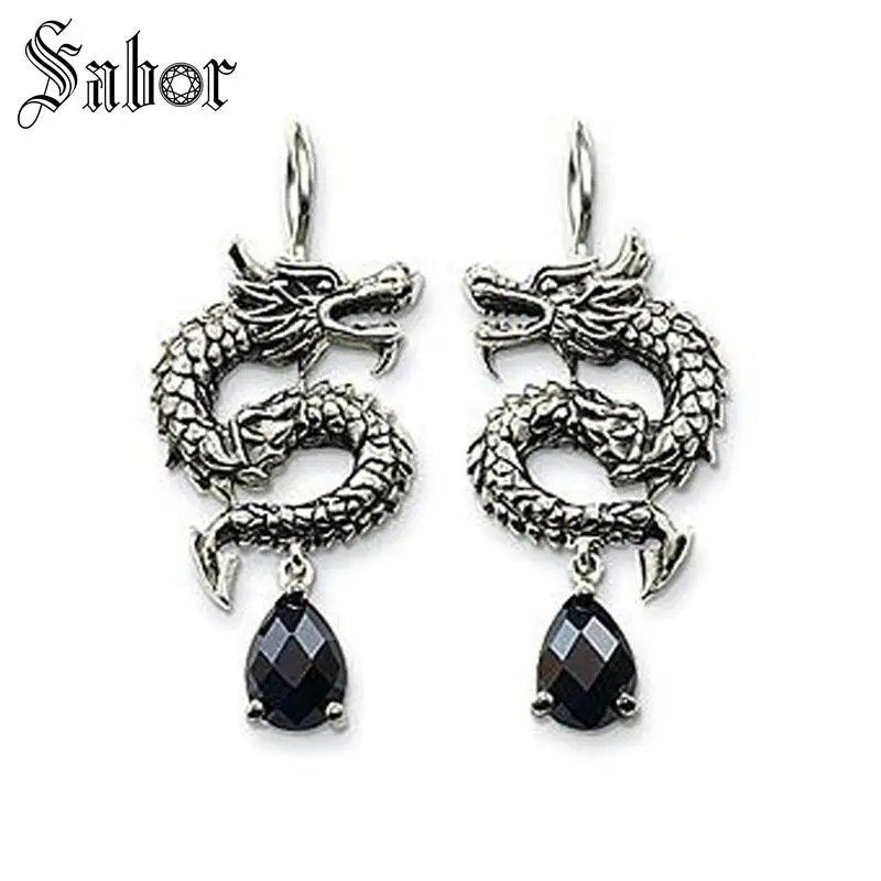 Женские серьги-подвески с драконом вечерние серьги серебристого цвета в