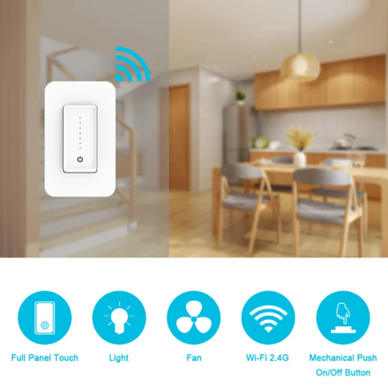 

4Pcs Press Sn ligent Dimming Switch Fan Speed WIFI Control, Suitable for Google Alexa
