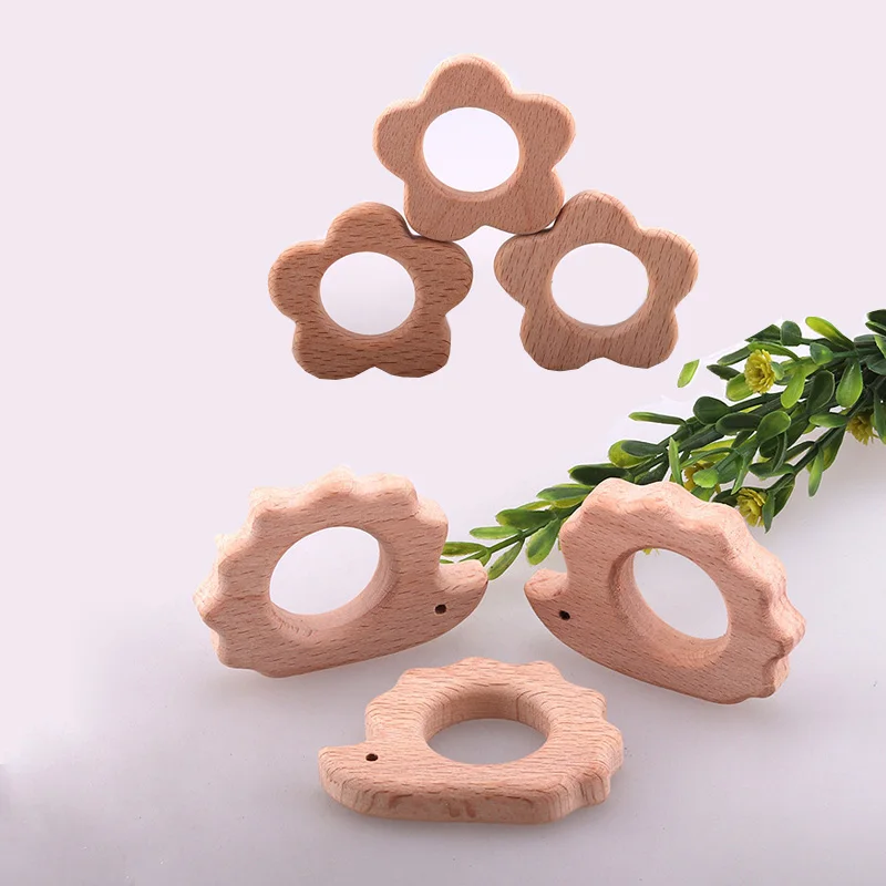 Mordedor de seguridad con forma de Animal para beb&eacute;, juguetes de dentici&oacute;n de grado alimenticio, haya, mordedura de beb&eacute;, Color madera, cuidado Dental, 1 unidad-1