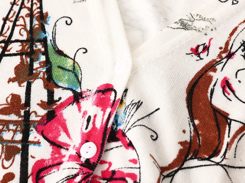 

Deep V Neck Thin Knitted Cardigan Women Spring Summer Cardigan Sweater Women Loose Girl Print Sweter Coat Cardigans Korean Top