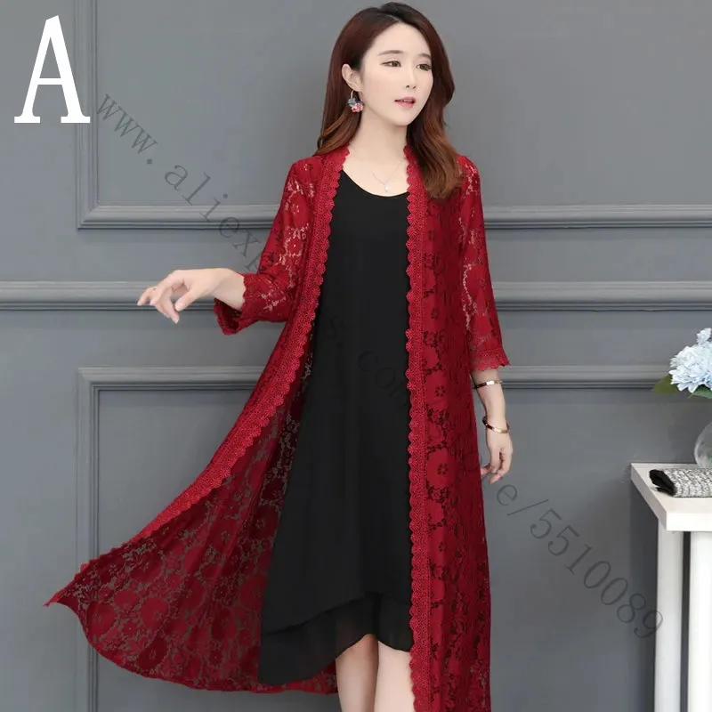 Женская летняя кружевная накидка с цветочным узором длинным рукавом элегантная