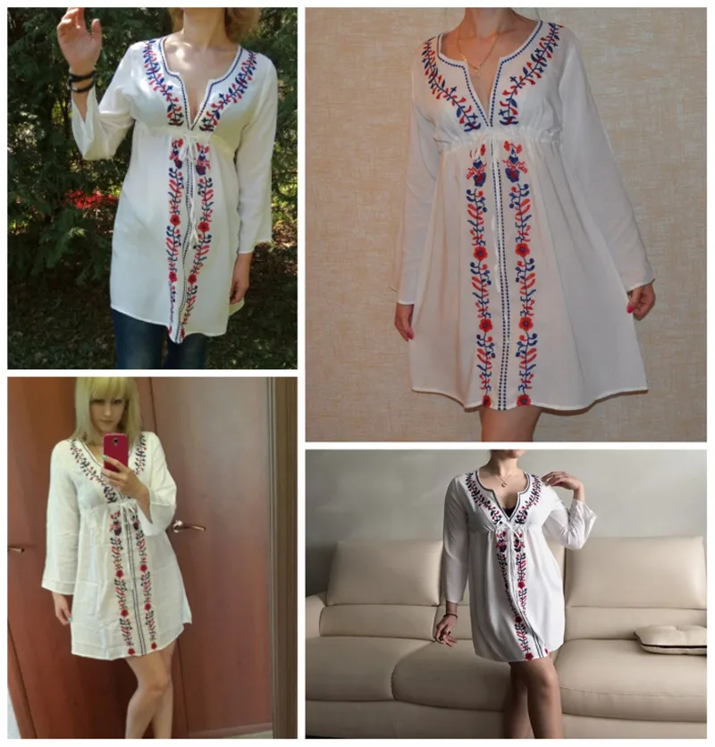 Женская пляжная туника с вышивкой белая хлопковая летнее пляжное платье