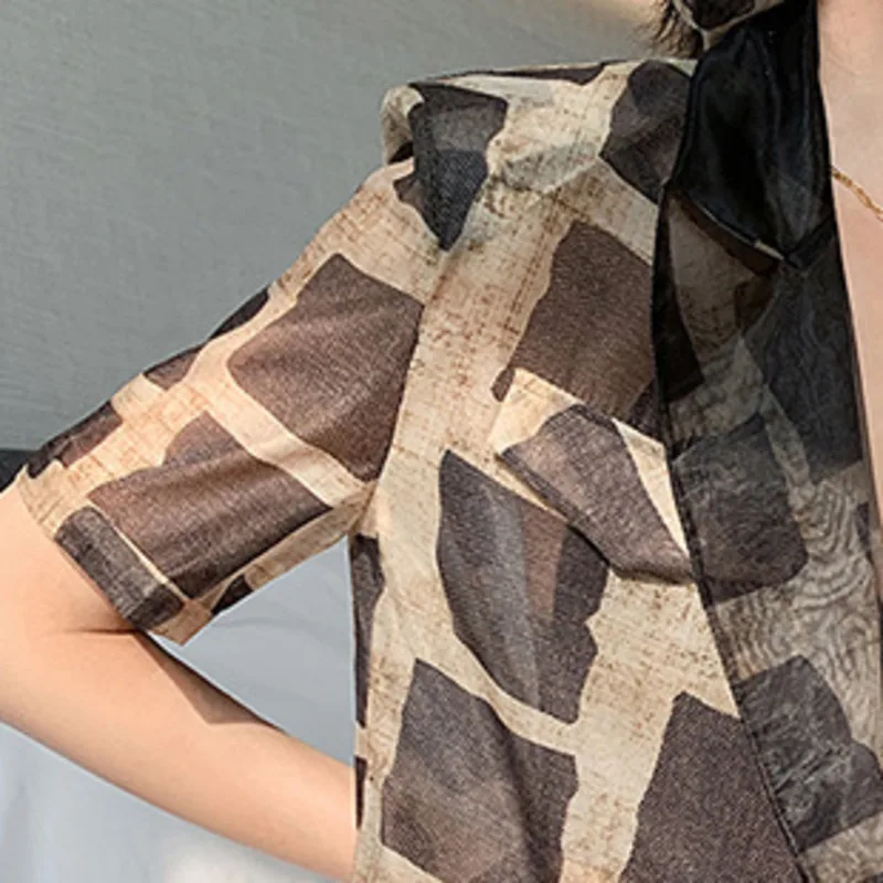 

DEAT Two Pieces Shorts Suit 2021 New Turn-down Collar Short Sleeve Women Patchwork Chiffon Plaid Slim Fit Fashion Tide 7E230