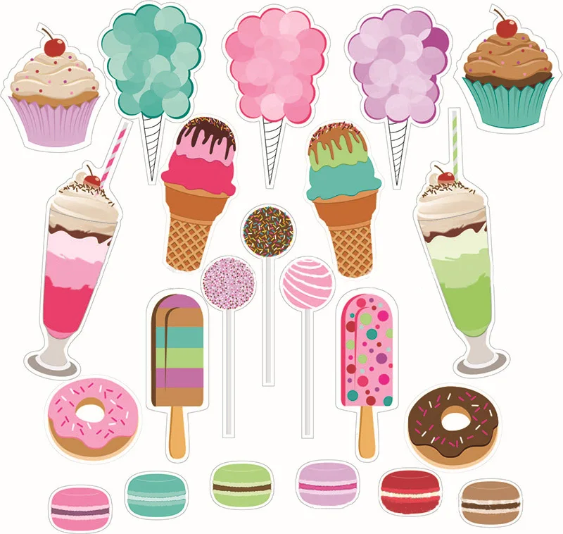22pcs photo props Летняя Вечеринка пончик мороженое тема украшения для кексов тарелка сотовый флаг с мячом коробка конфет набор день рождения, детский душ вечерние поставки - Цвет: 22pcs photo props
