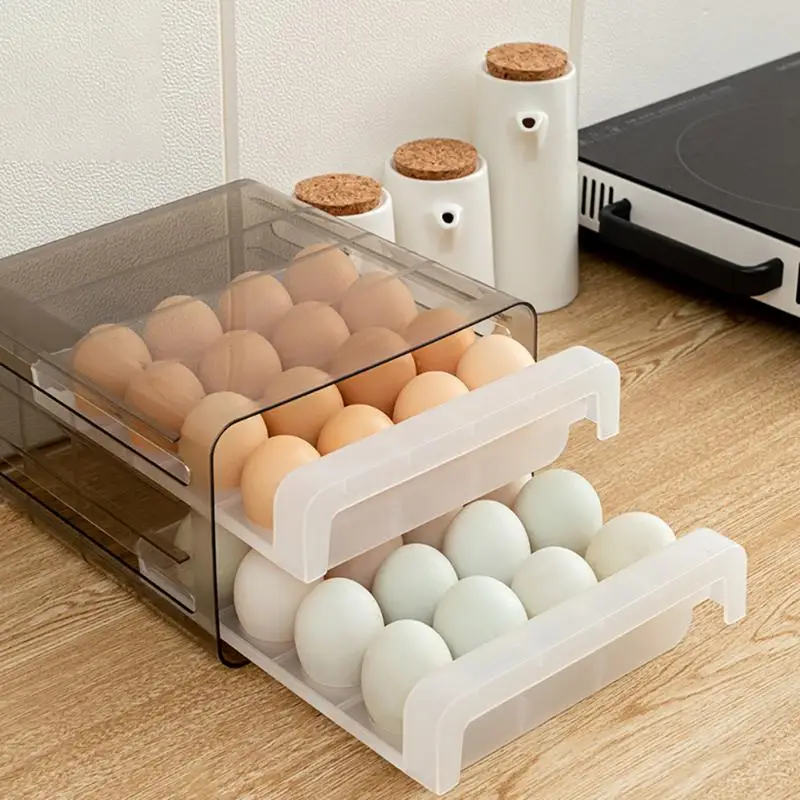

32 Grid Double Layer Refrigerator Egg Storage Boxes Drawer Type Egg Tray Containers Dust & Moisture Proof Egg Preservation Tools