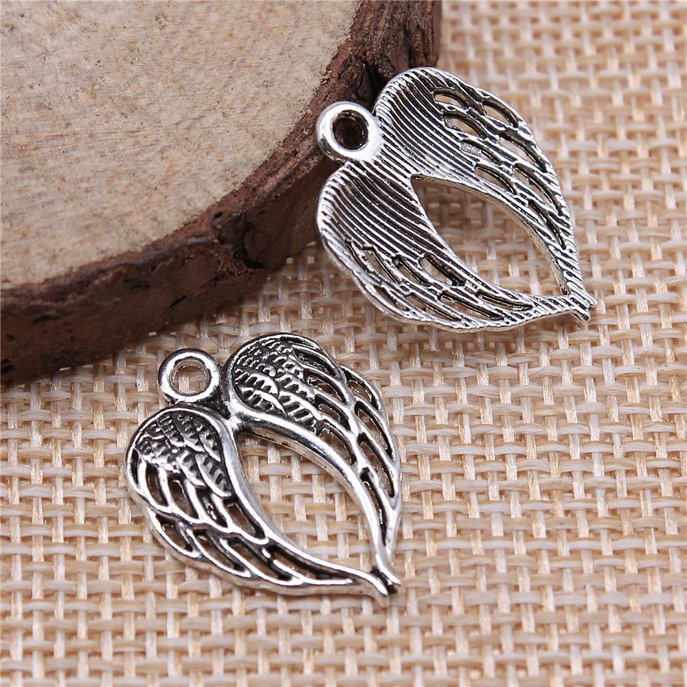

free shipping 54pcs 21x16mm antique silver Hollow double wings charms diy retro jewelry fit Earring keychain hair card pendant