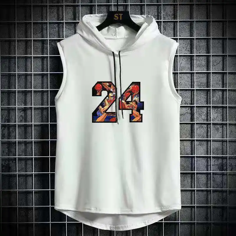 Летняя мужская майка с капюшоном без рукавов для бодибилдинга тренажерного зала