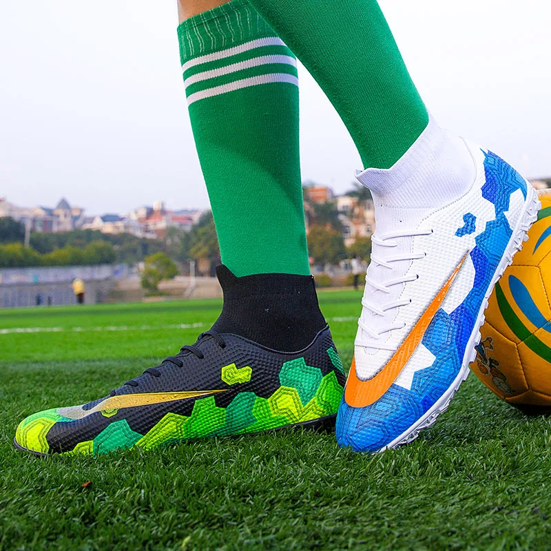 

Newest Men's High Ankle Soccer Shoes Outdoor Football Boots Kids Turf Training Sneakers Men Soccer Cleats Shoes