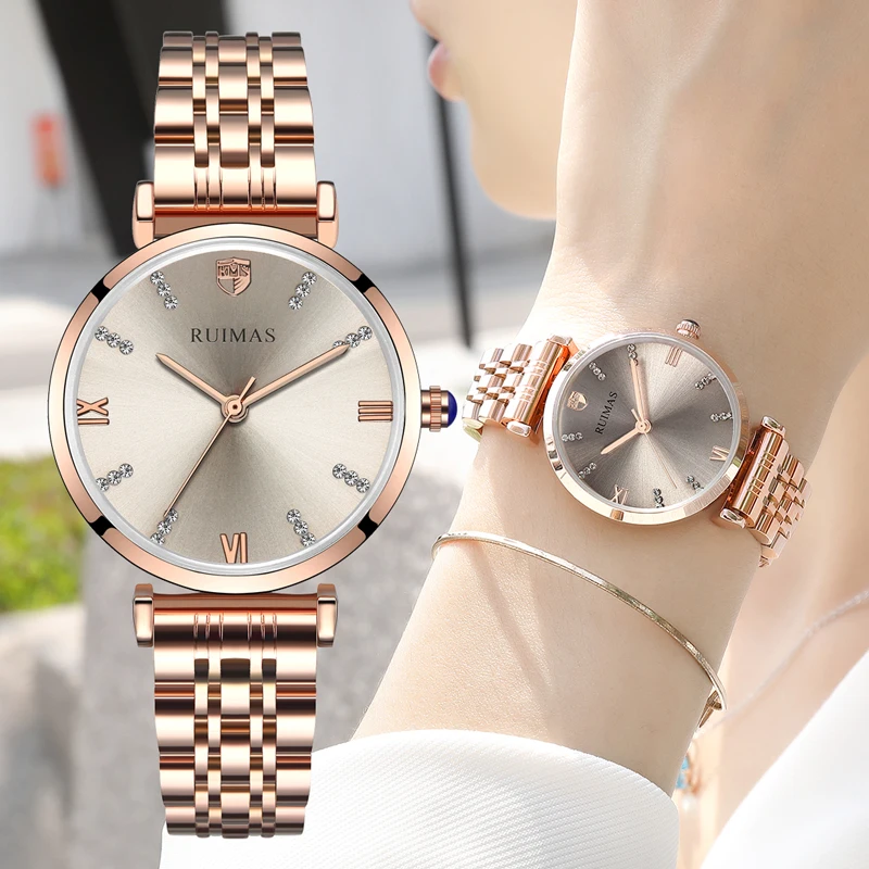 Женские часы RUIMAS роскошные Брендовые женские модные кварцевые цвета розового