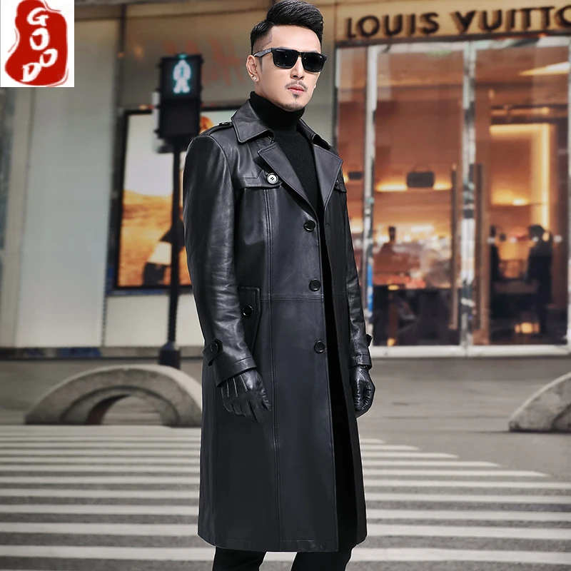 

100% Genuine Leather Jacket Men Winter Long Jackets 2021 Streetwear Natural Sheepskin Coat Male Real Leather Windbreaker