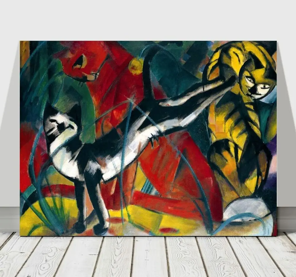 

Франц Марк-Три кошки-холст Художественная печать плакат-абстракция-12x8 дюймов; Настенное искусство крутой Фотообои