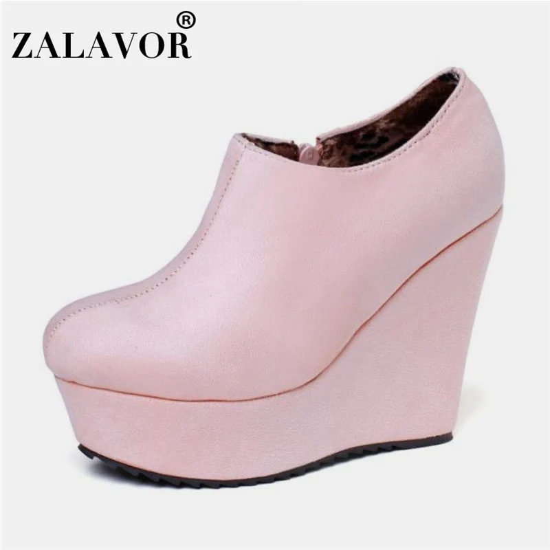 Женские ботильоны на толстой платформе ZALAVOR повседневные Теплые меху молнии