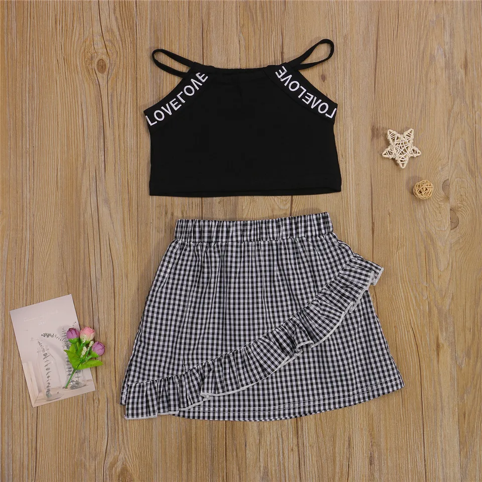

Повседневный комплект одежды WenaZao из двух предметов для девочек, топы без рукавов и юбка в клетку, детский летний повседневный комплект одеж...