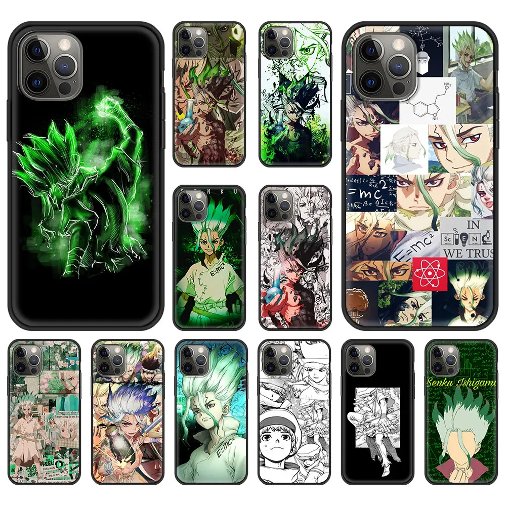 

Dr STONE Anime Comics Luxury Phone Case For iPhone 13 12 11 Pro MAX XR X SE XS 7 8 Plus Soft Silicone Black Matte Cover Fundas