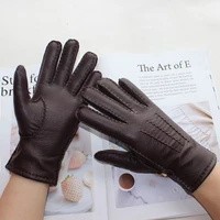 new womens deerskin gloves leather color fashion wool knitted lining hand stitched outdoor driving and cycling warm gloves