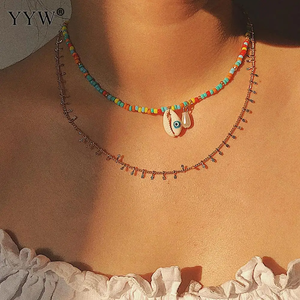 Женское Ожерелье из двух нитей/партия Разноцветные морские бусины ракушки