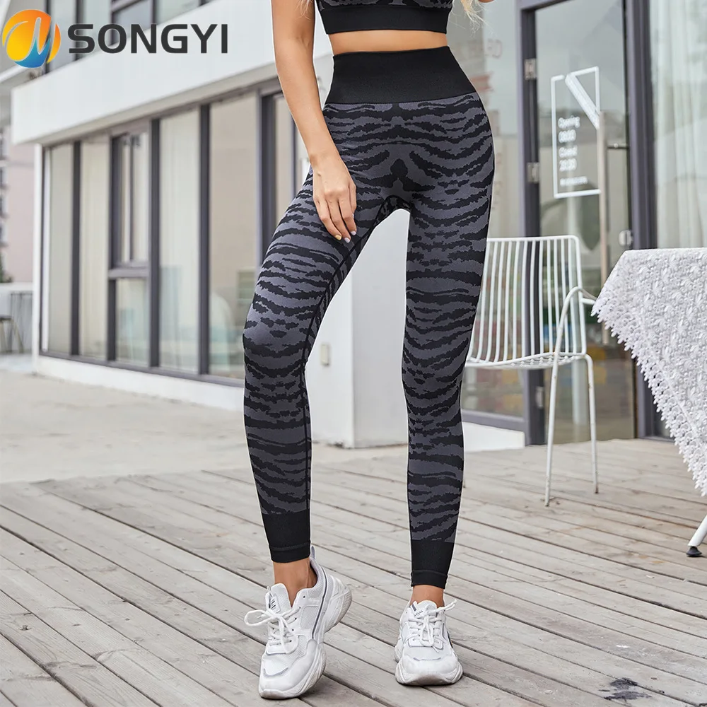 

SONGYI Tiger Print Woman Clothes Striped Yoga Pants High Waist Tights Pants Gym Push Up Yoga Pants Plus Size Casual Legging Y264