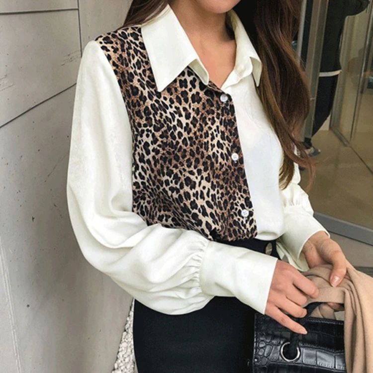 Colorfaith новые женские блузки рубашки 2019 осень зима Лоскутные леопардовые пояса на