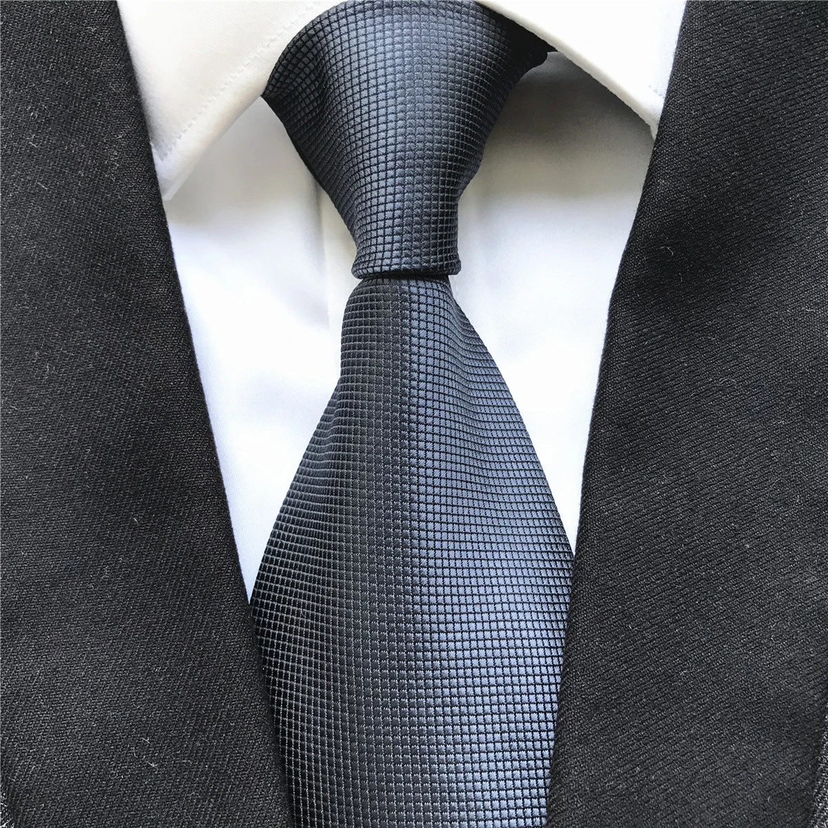 

10 cm Width New Design Men's Ties Jacquard Woven Neck Tie Fashion Gray Checkered Neckties