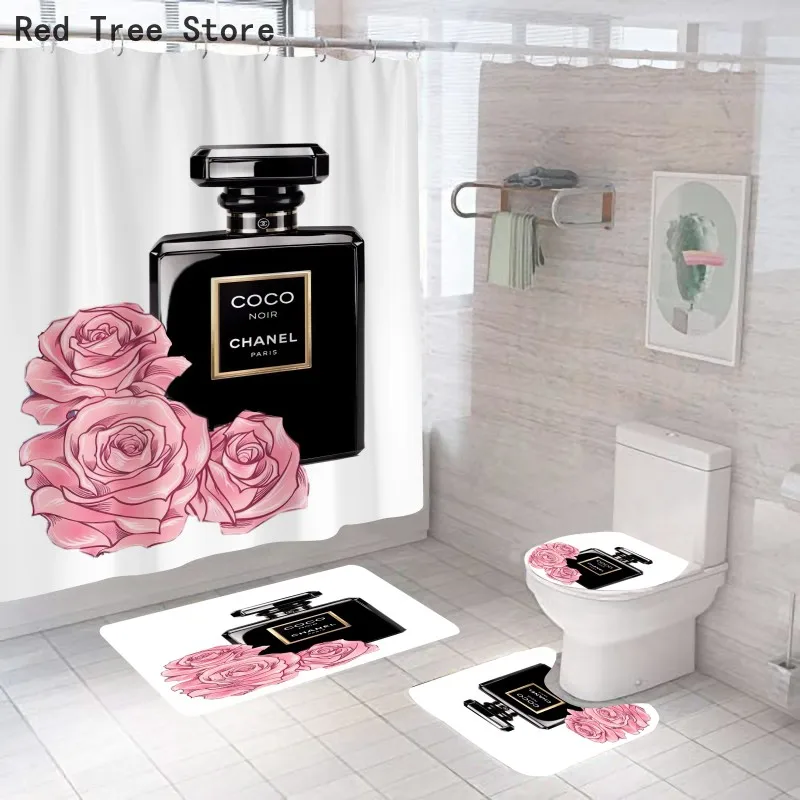 luxury perfume bottle flowers 3d shower curtain 4pcs set custom hooks hanging curtains printed bathroom waterproof cover screen free global shipping