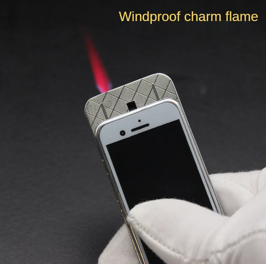 

Butane Gas Windproof Lighter Classic Mobile Phone Shape Turbine Torch Red Flame Cigarette Lighter Cigarette Accessories Gifts