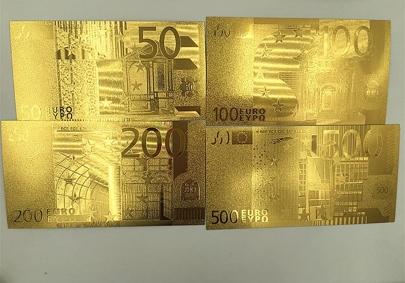 7 шт./лот полный комплект 24k Европейский 5 10. 20.50.100.200.500 евро Золотая банкнота
