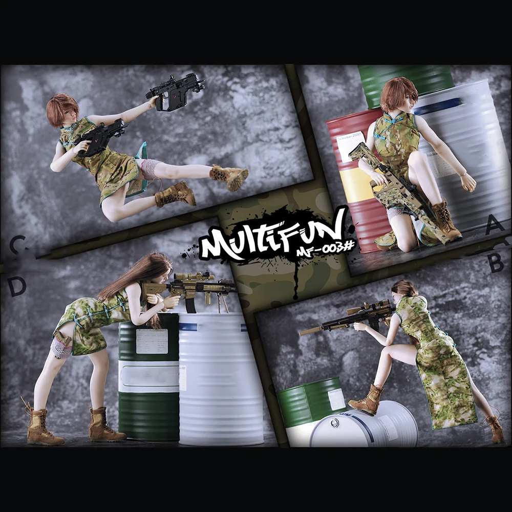 

In Stock MULTIFUN 1/6 Scale MF-003 Fighting Girl Female Sexy Camouflage Cheongsam Clothes Set Accessory Model for 12'' Body