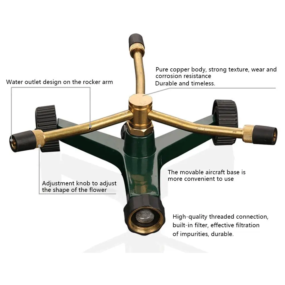 

Garden Sprinkler Brass Revolving Sprinkler Garden Irrigation Tool 3-arm 360-degree Rotating Adjustable Lawn Nozzle Sprinkler